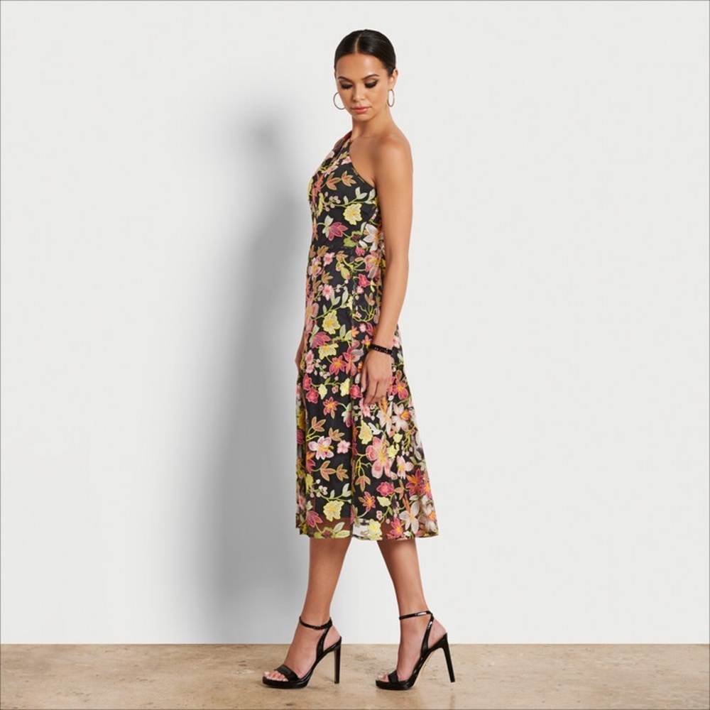 Sam Edelman One-Shoulder Floral Dress - Black and Pink